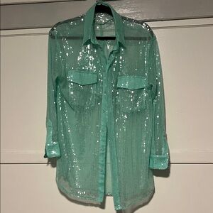 Sequin Button-Up Shirt turquoise Dani Michelle X missguided size 4